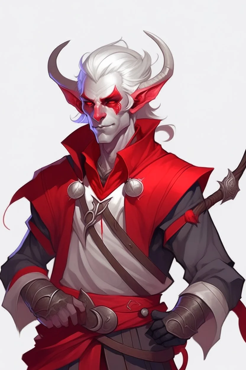 lowborn rogue male red demon tiefling white hair dnd