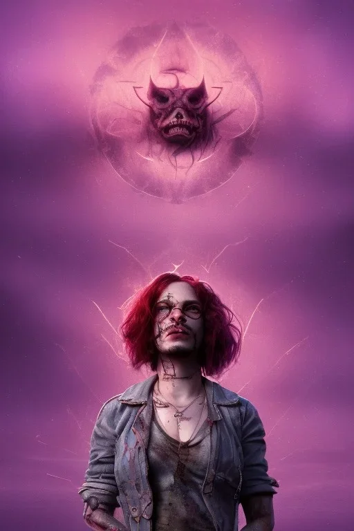 A portrait post-apocalypse of Lana Wachowski,transgender ,sin city, beauty,death,paranormal,eatheral,realistic,sharp,urple,red,fire,adorable,armaggedon,deep colours ,fire,purple,red,gold,dark,cinamatic,fantasy,demon,hell,sci-fi fantasy style, volumetric lighting, particales,highly detailed,cinamatic,ignore NSFW , masterpiece, best quality, black skinned, sparkling eyes, sun light, 8K, high