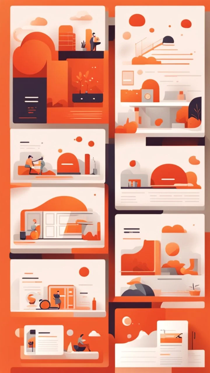 illustrations with a simple art style that show home page for spot use orange and red and minimal