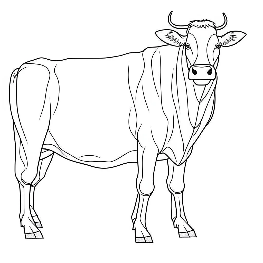 cow, animal, full view, realistic face, coloring page, only draw lines, coloring book, clean line art, –no sketch, color, –ar 3:4, white background, minimalistic black lines, minimal black color, low level black colors, coloring page, avoid thick black colors, thin black line art, avoid colors, perfect shape, perfect clear lines,