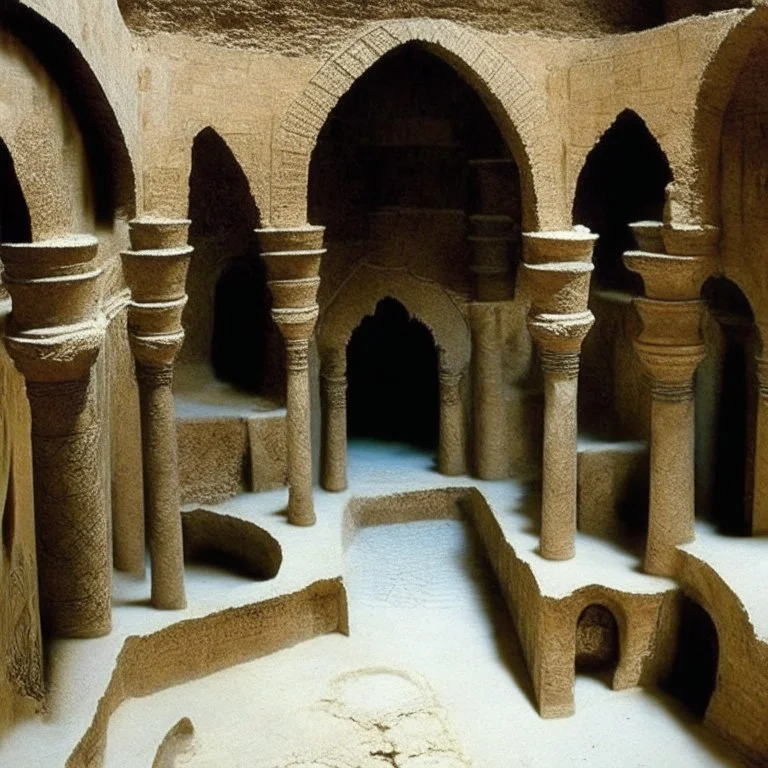 deep underground society with pueblo, greek, and islamic architecture