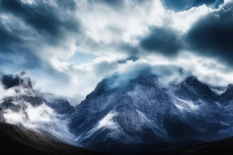 Epic cloud landscape, big epic mountains,Ultra hd, 4k, Photography, hyperrealistic