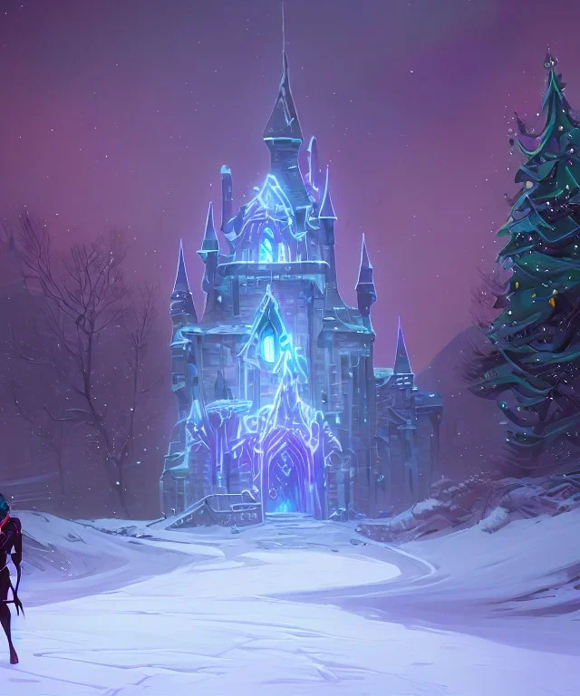 A magical snowy warlock castle in Christmas