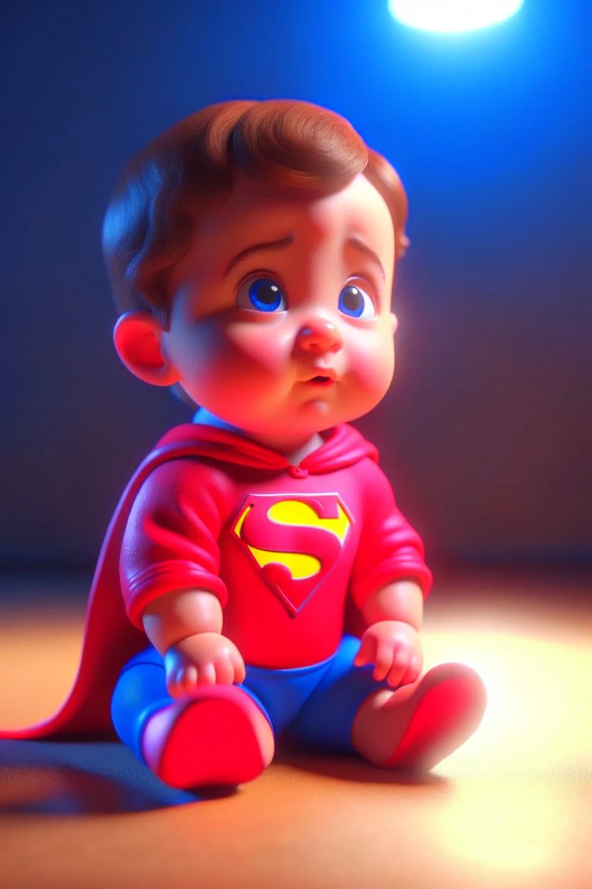 baby super man 3d render photo, cinematic