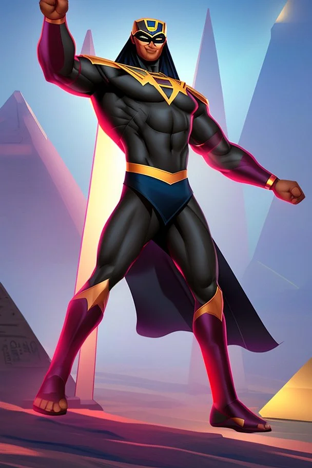 Egypt superhero with ا Pyramid powers full body