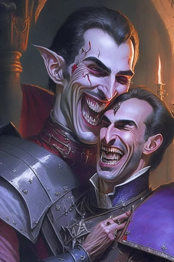 Strahd von Zarovich choking a paladin with an evil grin