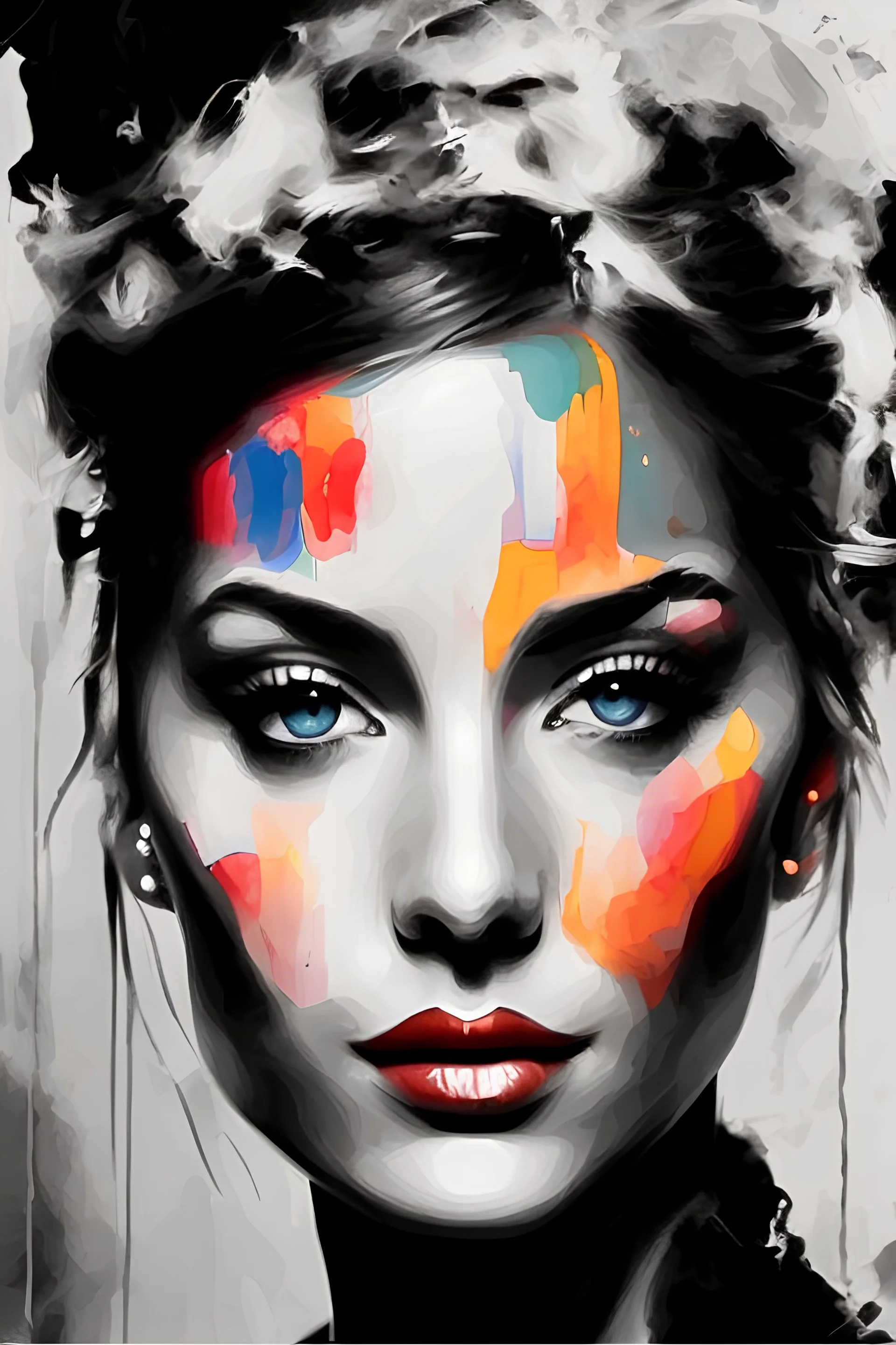 Watercolor, pretty girl, blue eyes, Pop art style