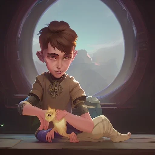 Portrait of a magical kid with his pet familiar by Nick Harris