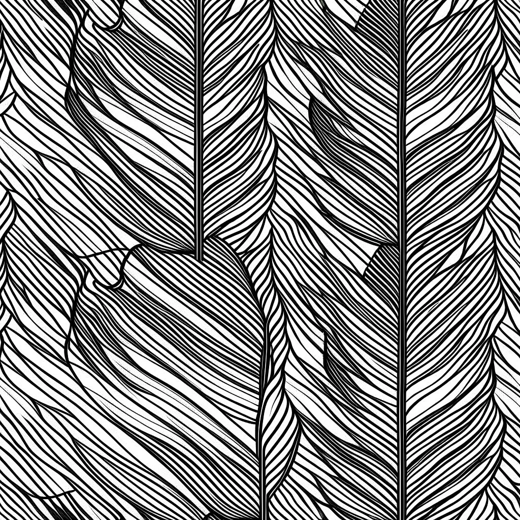 seamless banana leaf wallpaper pattern. vector lines. equal line weight. black lines. transparent background