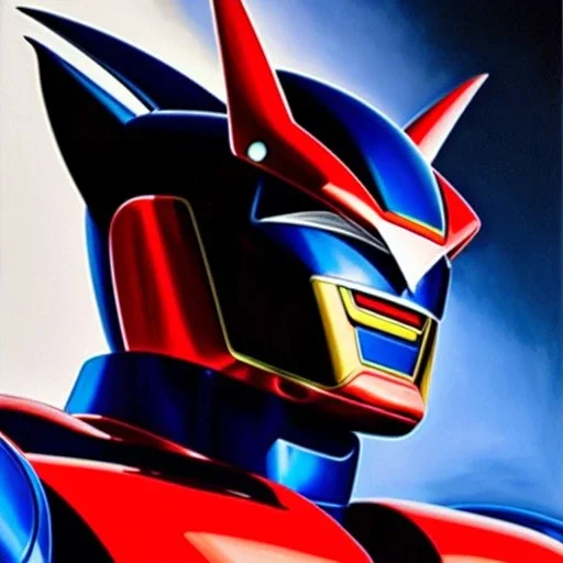 Ultra detailed fullbody Portrait in oil on canvas of Mazinger Z Mecha ,extremely detailed digital painting,ultrarealistic skin,intense stare, extremely detailed face, crystal clear eyes, mystical colors ,perfectly centered image, perfect composition, rim light, beautiful lighting,masterpiece ,8k, stunning scene, raytracing, anatomically correct, in the style of Simon Bisley and Caravaggio and Ohrai Noriyoshi and robert e howard and Steve Jung.