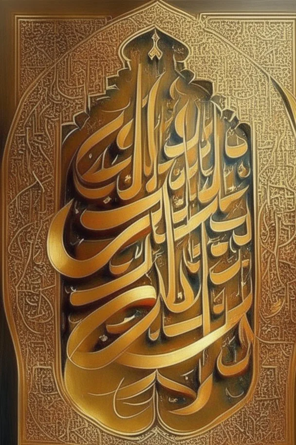 Painting, Arabic, Islamic, calligraphy, gold, inscriptions, decorations,