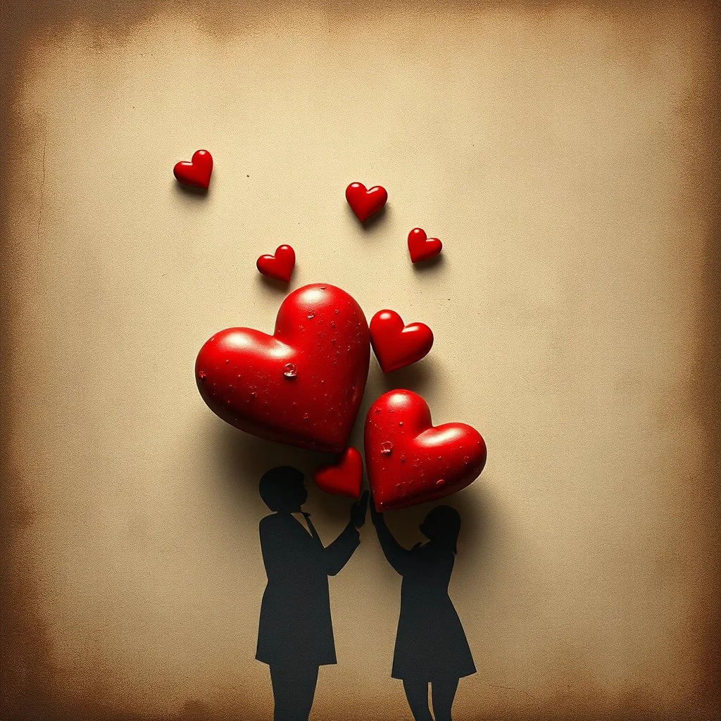 Romantic Hearts On Grungy Background.