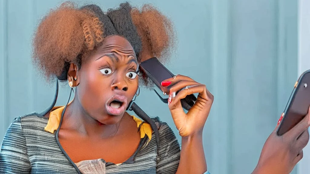 baffled black lady talks on cellphone