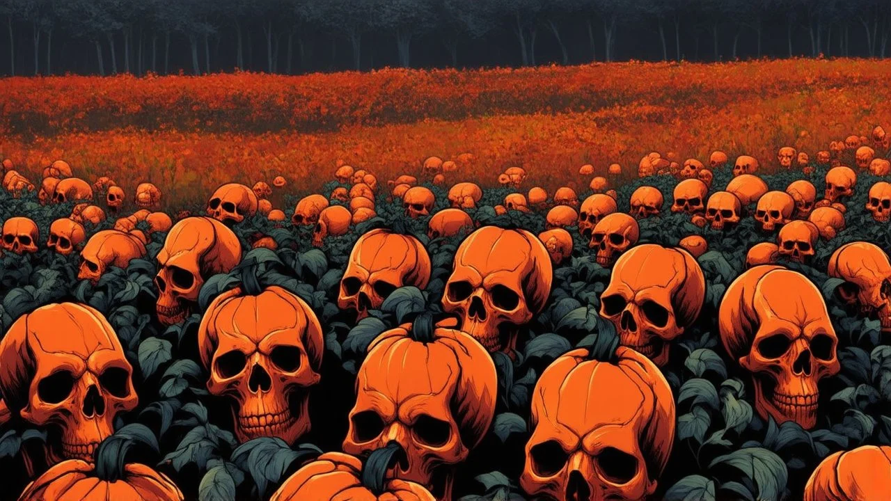 a field of 1000s of cartoonish, anatomically correct, skulls, vivid RANDOM BRIGHT neon colors, dark comedy, well lit, high detail, photorealistic, horrorcore, fun, scary, none featured, each a different color or hue,