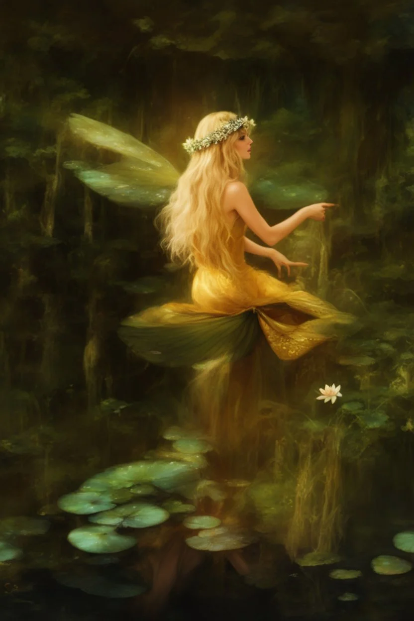 Fairy Princess, long blonde hair,long golden hair, Fairy crown ,fairy, fairy wings, sparkle,waterlilies,flawless feet,