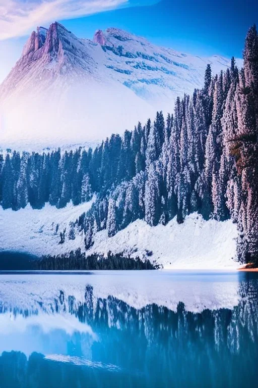 mountain made of ice-cream, lake, trees, mystical, romanticism