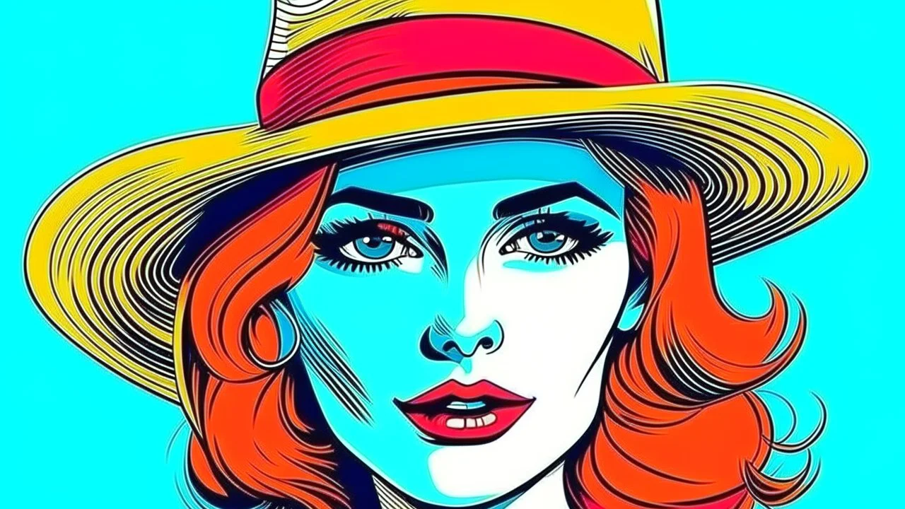 beautiful woman in hat in pop art style