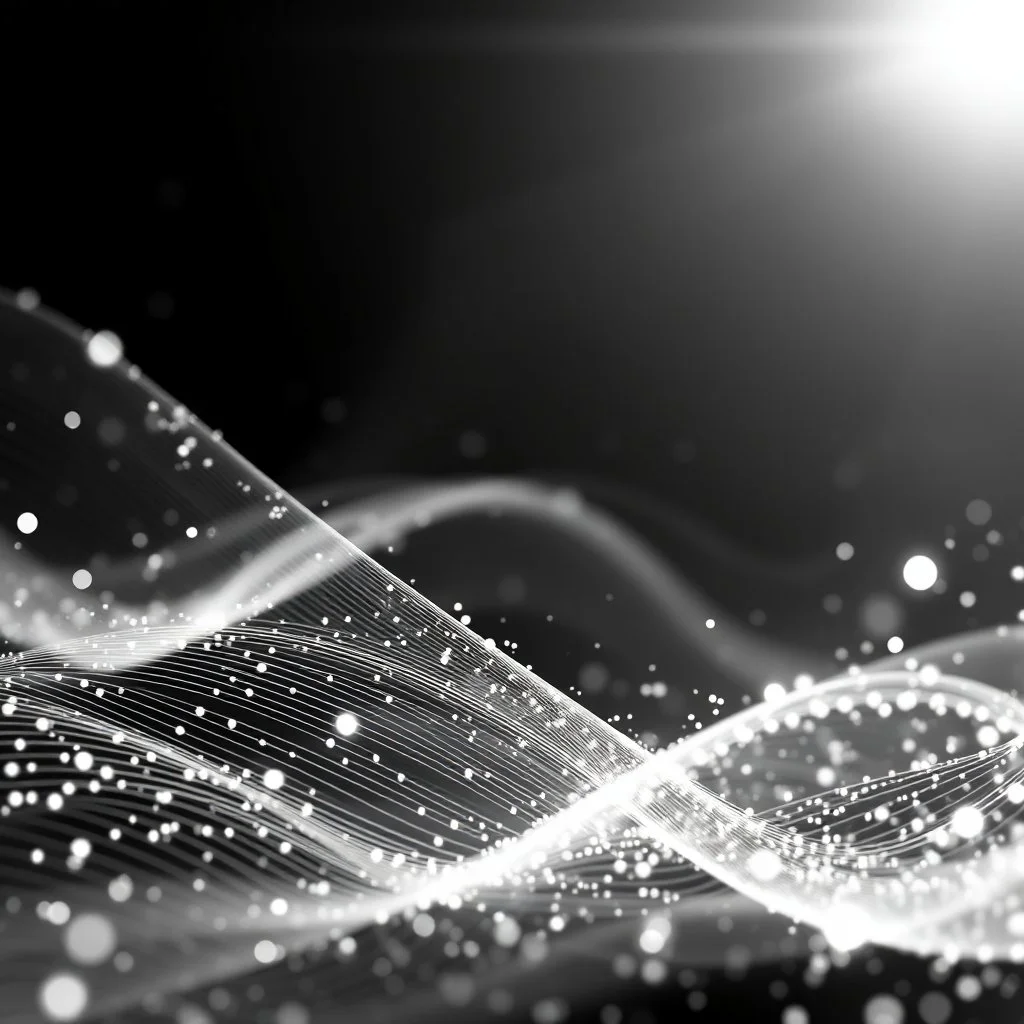 bright abstract particles waves length sonic capacit black and white