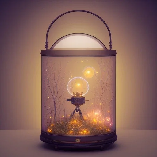 Fairy in a lantern, many ghostly lights inside a belljar, fairy lights, polaroid, symmetry, bioluminescence, luminescent glow, moody, tender, photorealistic, octane render, golden hour