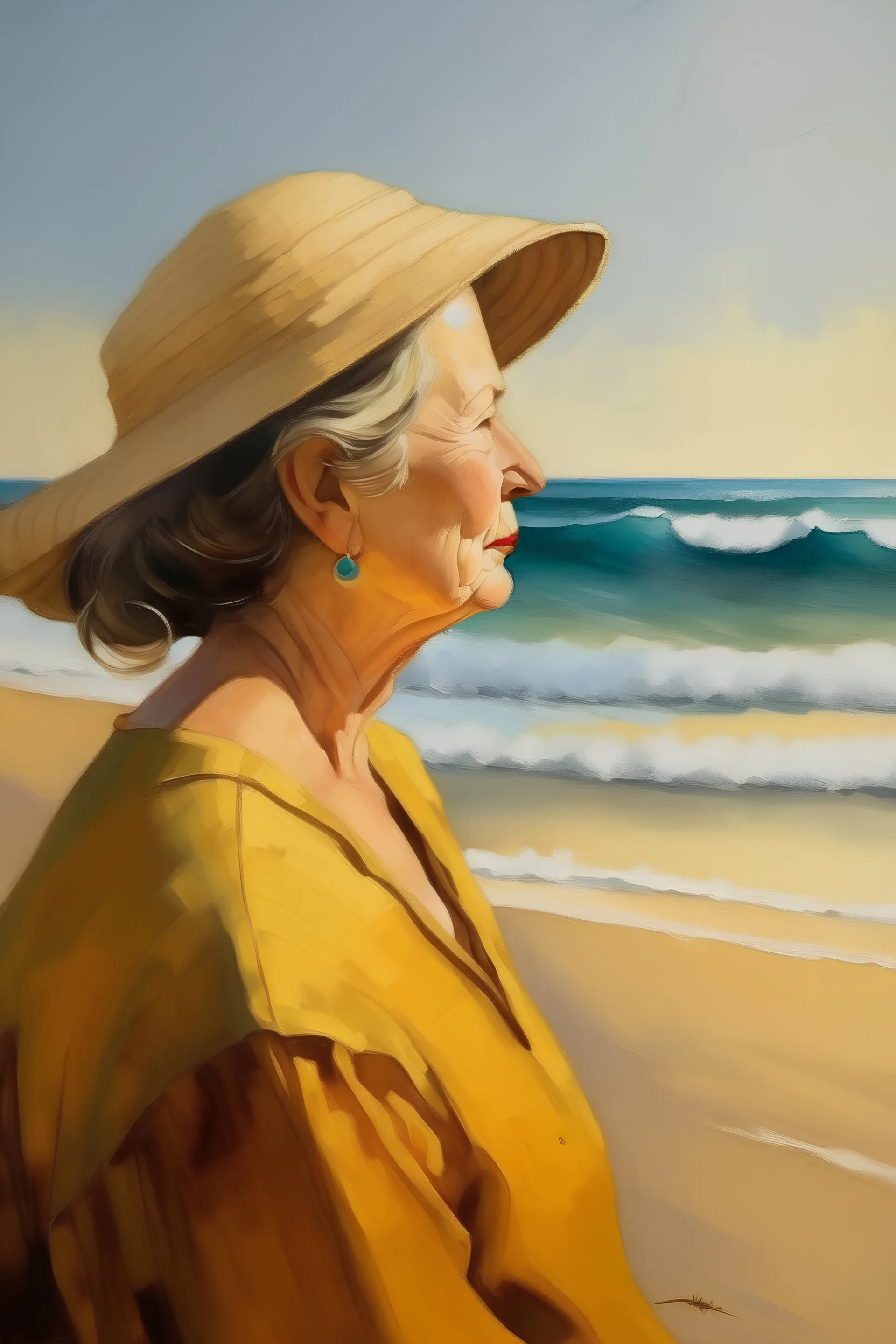 A portrait of an lady looking at the beach