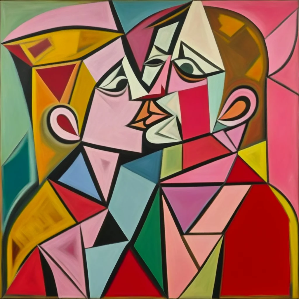 picasso cubism pink woman and one child kissing