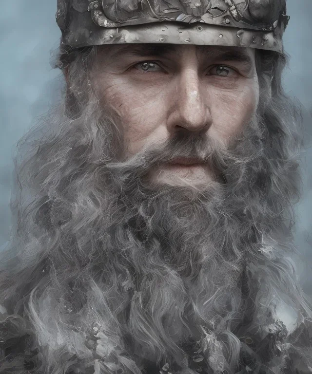 close-up portrait, Viking style, 8K, a Highly detailed face of a man, beard, long, sword