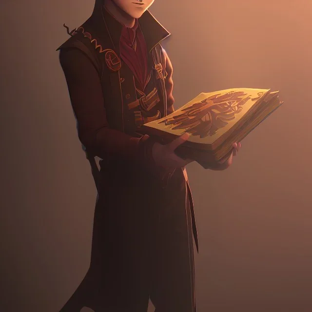 A little handsome brown haired warlock kid with his book of shadows by Nick Harris