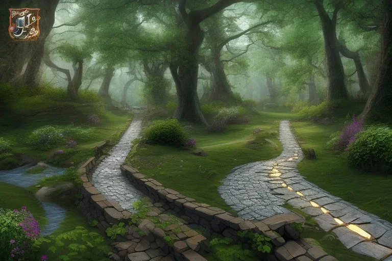  winding stone path lit river