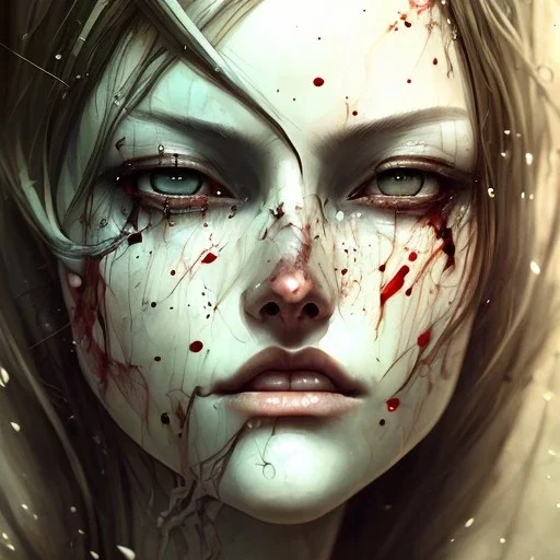 girlbcrying blood, style watercolor illustration by <agnes cecile> <John Kenn Mortensen> <Yoji Shinkawa>,