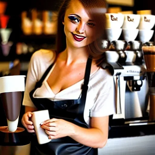 sultry, gorgeous female coffee barista