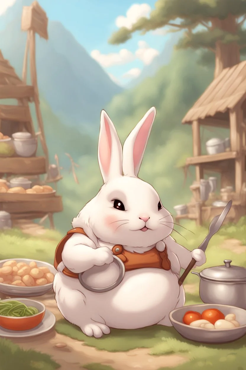 Cute chubby bunny floppy ears adventurer dnd cooking art realism