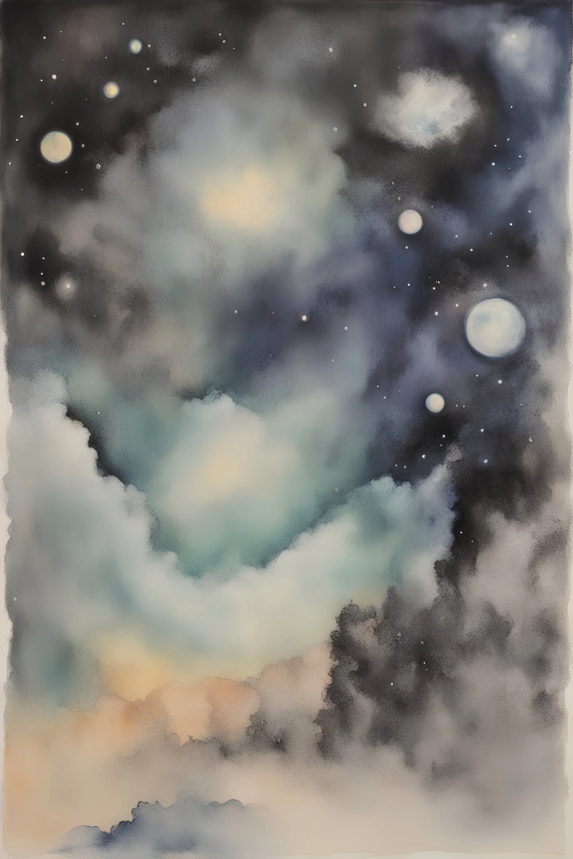 The Cosmic Void; Cezanne; Celestial Art; Ink Wash; black with iridescent pastels