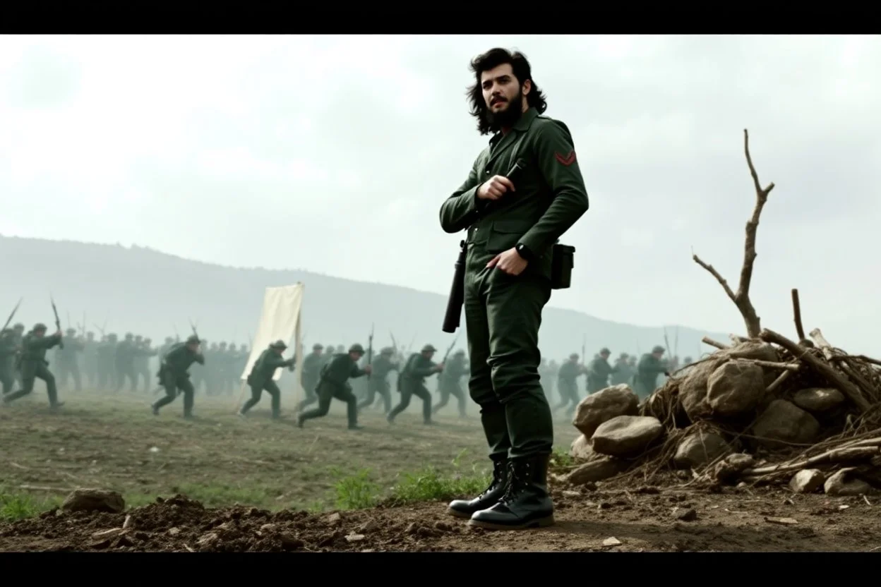 image of Che Guevara standing with boots in a fighting area 1by 1