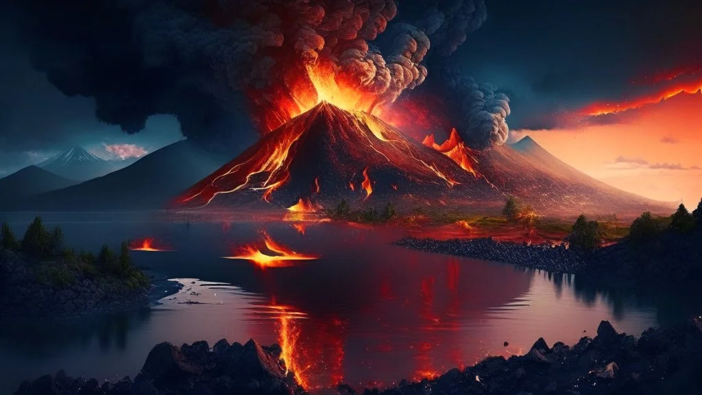 Beautiful nature landscape with fire add volcano