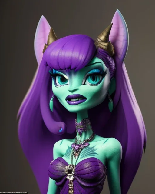 Character from Monster High, gender female, gargoyle, body color blue, eye color purple, clothing botanical