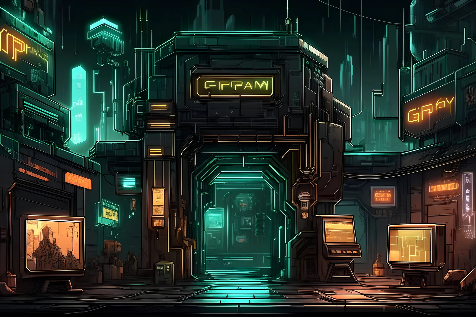 glyphscape 2d computer game level cyberpunk bitcoin