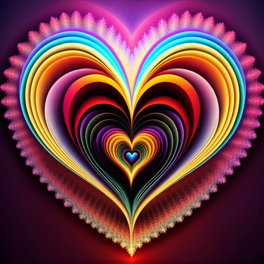 beautiful mockap graphic sifi ,colorful ,artistic, math,nice 3d fractal recursive art with love heart symbole