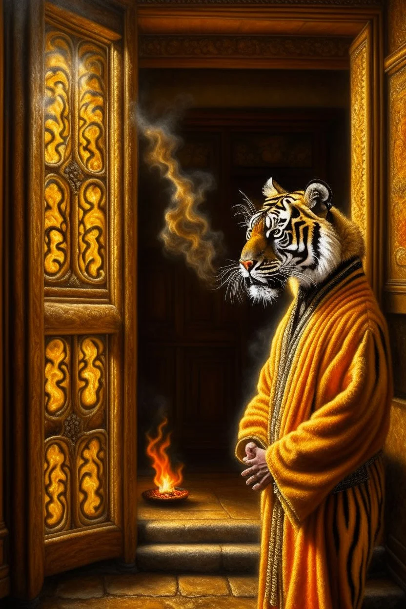 wildfire,upper body,Robert Matthew Van Winkle was raised in a secluded monastery, where the tiger monks devoted themselves to the study of ancient martial arts and the pursuit of inner peace. He was an orphan, brought to the monastery's doorstep as a baby, and the monks raised him as one of their own. photorealism, depth of field, lightrays, downligh, anime