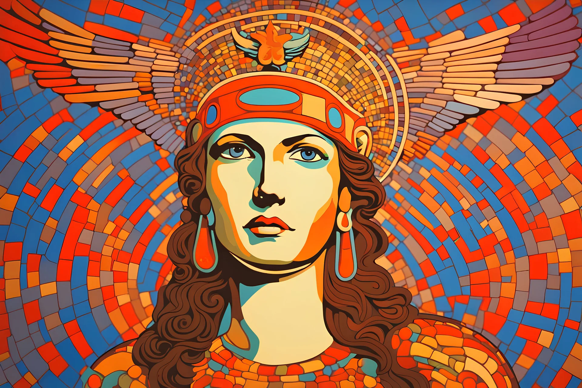 colorful psychedelic painting of nike the goddess of victory--victory in ancient mosaic art by andy warhol