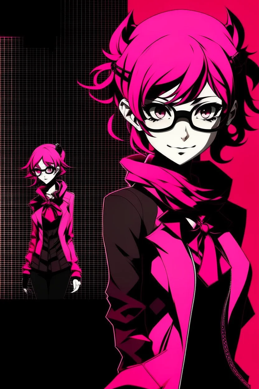 persona 5 style background and pink character