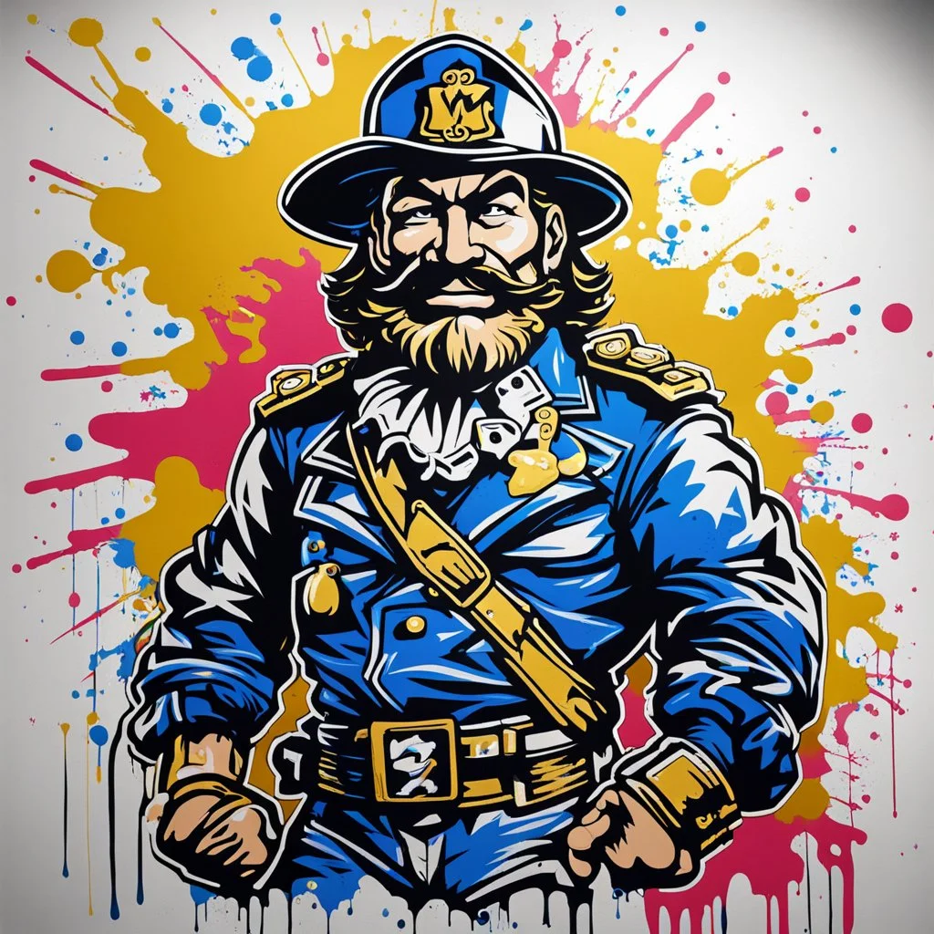 combine Captain Morgan and Captain Crunch, in graffiti stencil style