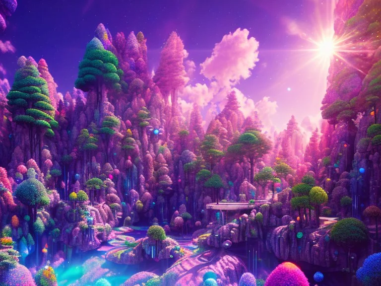 colorful underground crystal cosmic and galactic ambiance hill sky rocks sunny trees pools surreal, full of details, smooth, bright sunshine，soft light atmosphere, light effect，vaporwave colorful, concept art, smooth, extremely sharp detail, finely tuned detail, ultra high definition, 8 k, unreal engine 5, ultra sharp focus