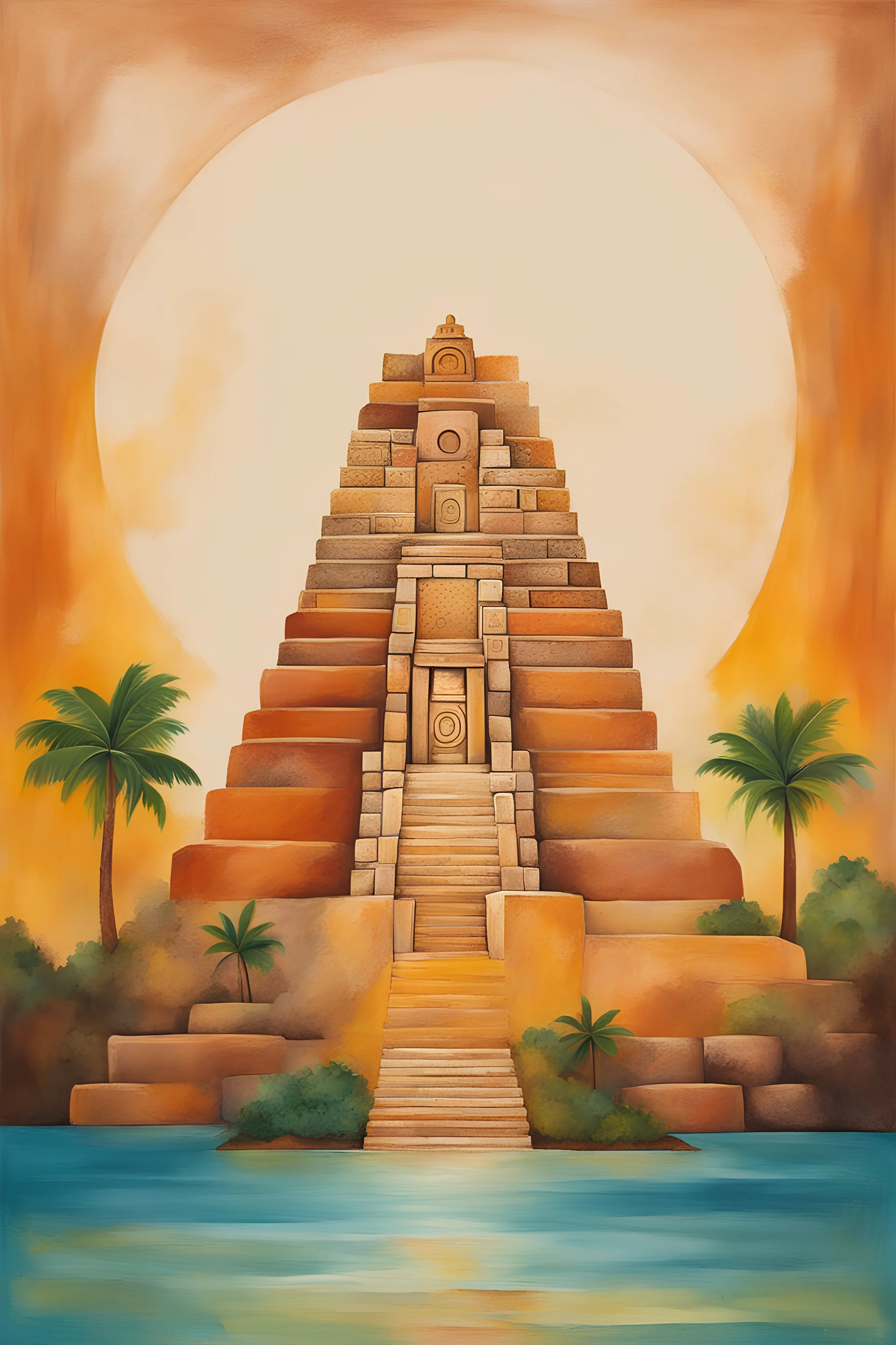 Create a minimalist painting of mayan culture of inspirations, positivity and growth, earthen background