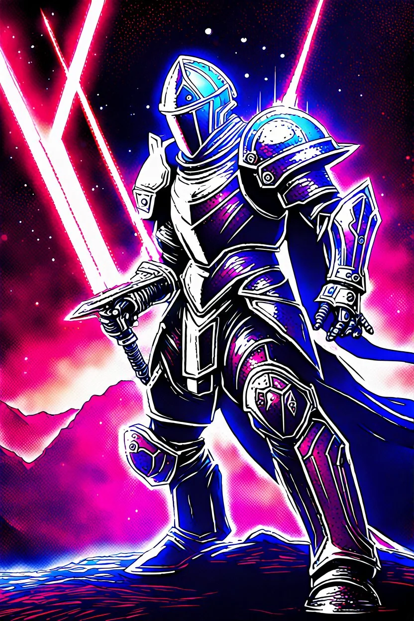 TCG fantasy artwork art of a heroic space knight with laser sword