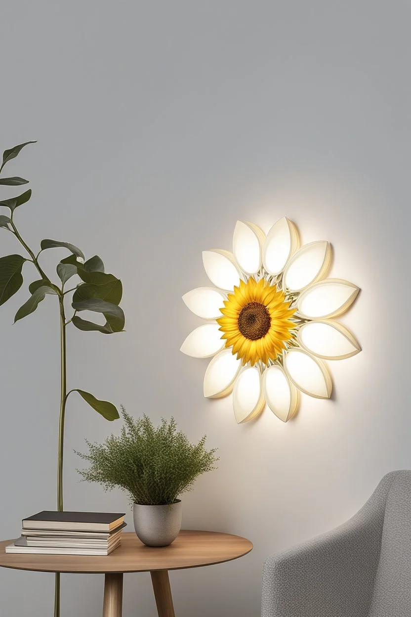 Wall lamp inspired by sunflower ,modern aesthetic , versality and yellow color scheme