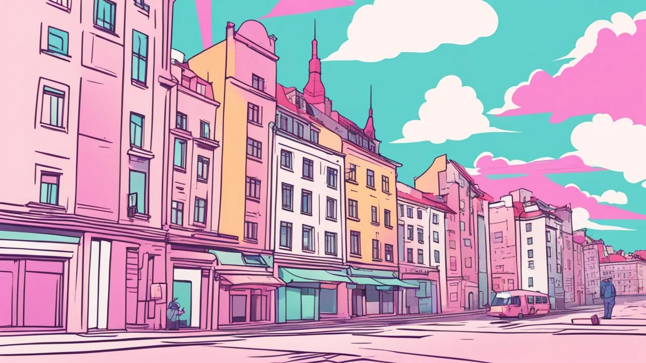 Cartoon warsaw city vaporwave