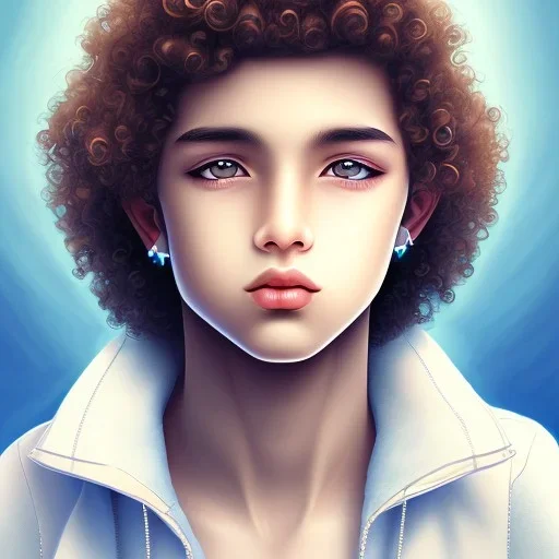 beautiful 12 year old arabic boy with curly hair and light blue eyes