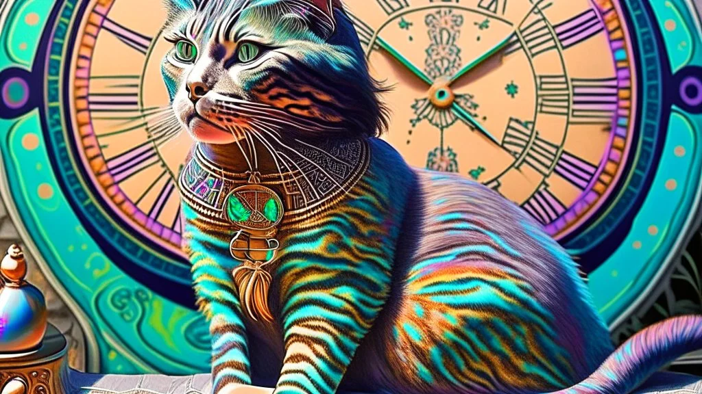 A Cat That Is Sitting On Top Of A Clock, Android Jones And Chris Dyer, Behance. Polished, Inspired By Eduardo Paolozzi, Hypereuphoria, Remix By Ballaberg