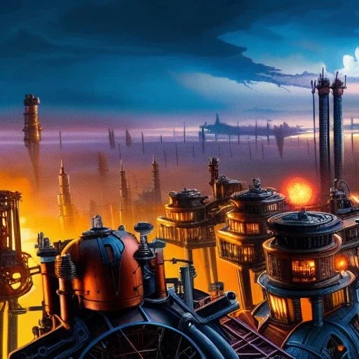 fullbody Drawing of 'sketch of steampunk cities as in the movie mortal engines(2018)',intricate detail,andrea bonelli,Kilian Eng,Ohrai,evan lee,Aleksandr Sidelnikov,KyuYong Eom,three quarters frontal aerial view,toned colors,32k