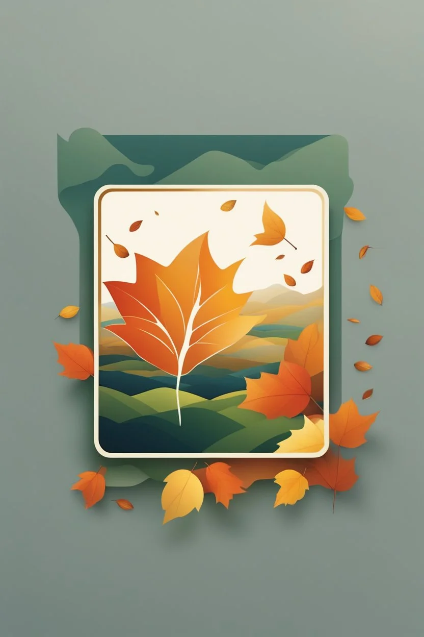square logo , landscape with leaf fall, flying leaves